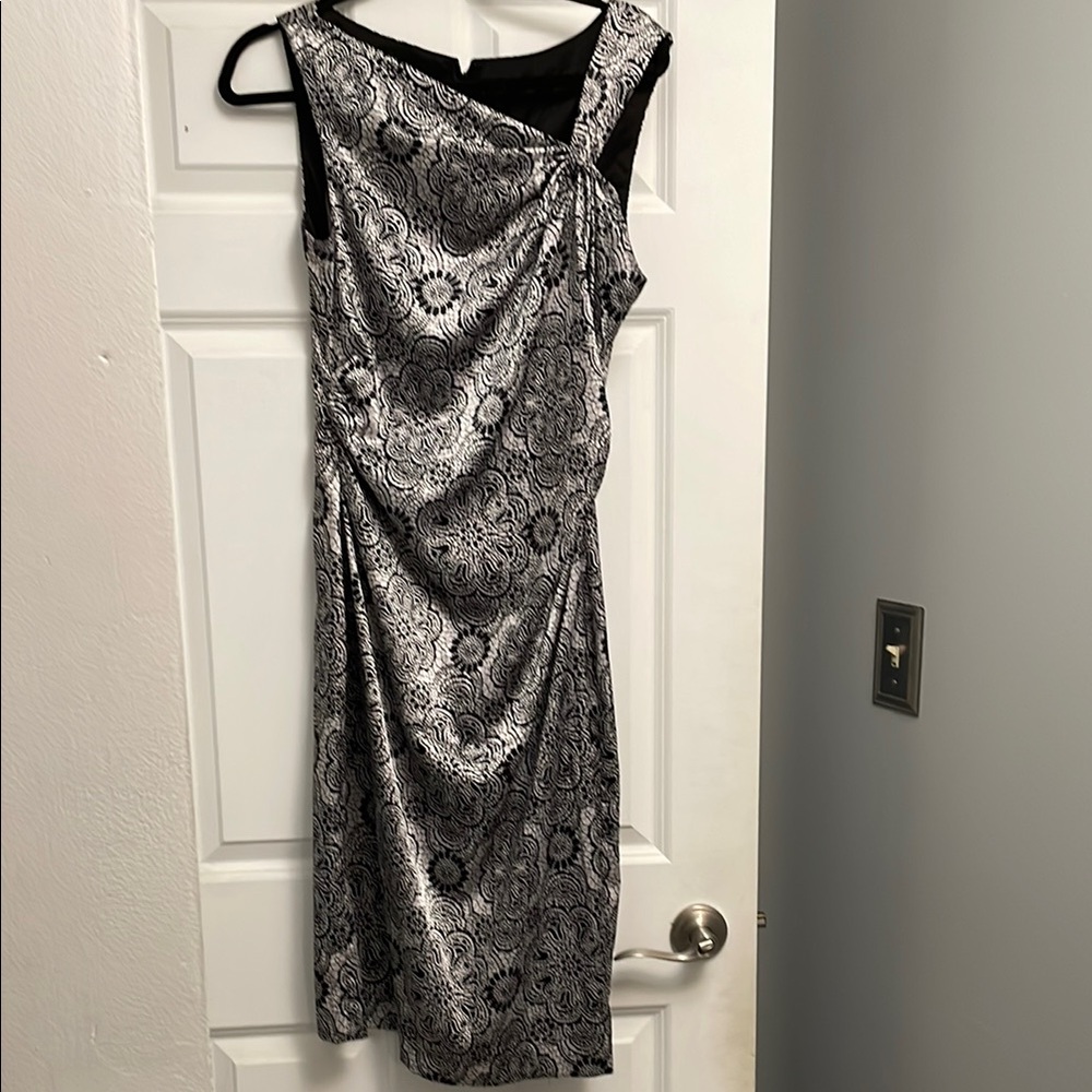 Black and White Asymmetrical One Shoulder Sheath Dress